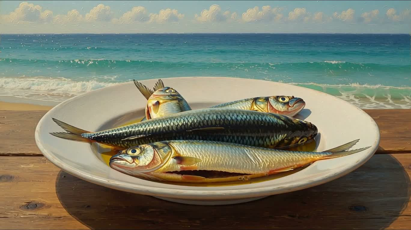 海景油画中的油浸沙丁鱼 — AI video creation