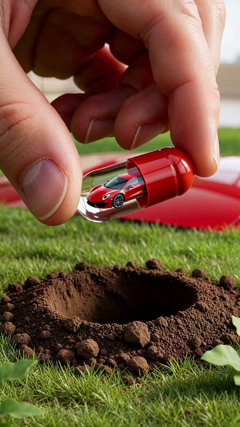 Capsule Nurturing a Red Supercar