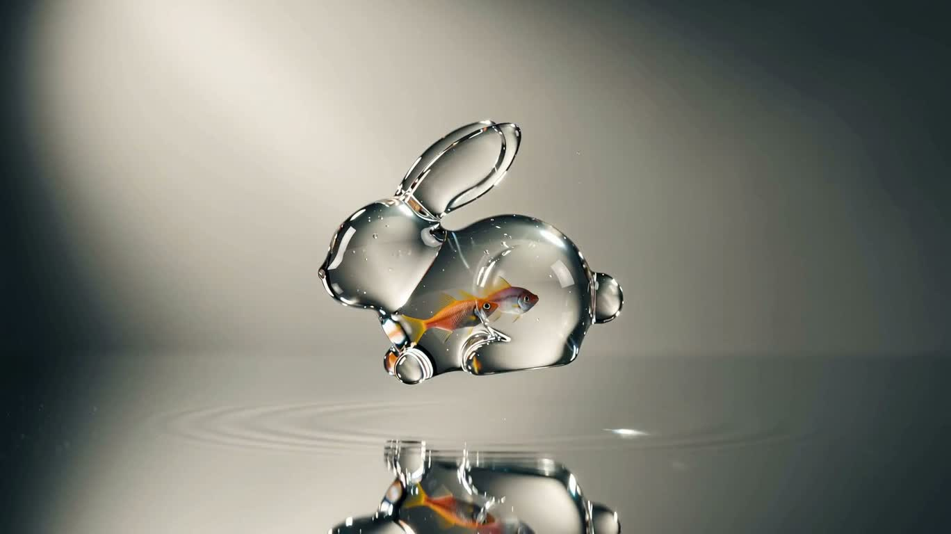 兔形水滴中的彩色鱼群 — AI video creation