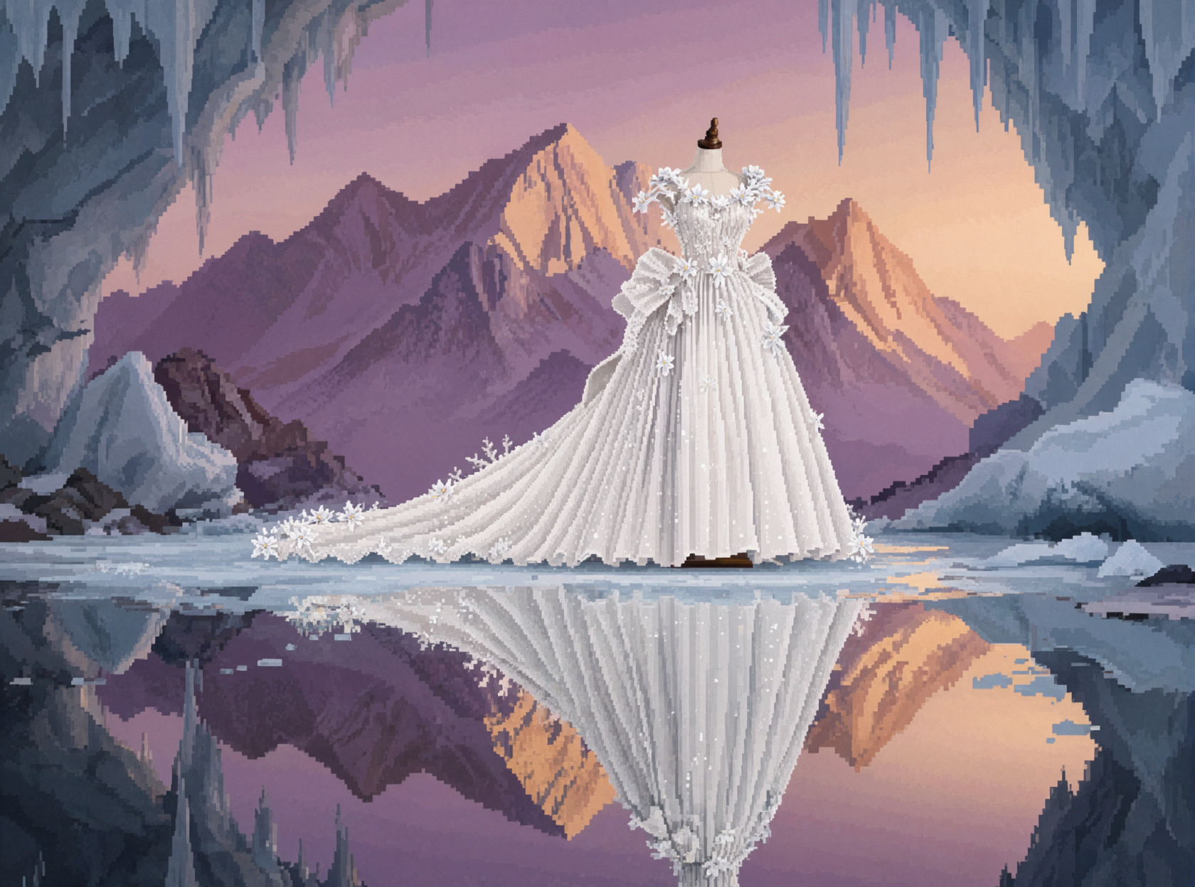 雪山婚纱装置 · 像素艺术 — AI image creation