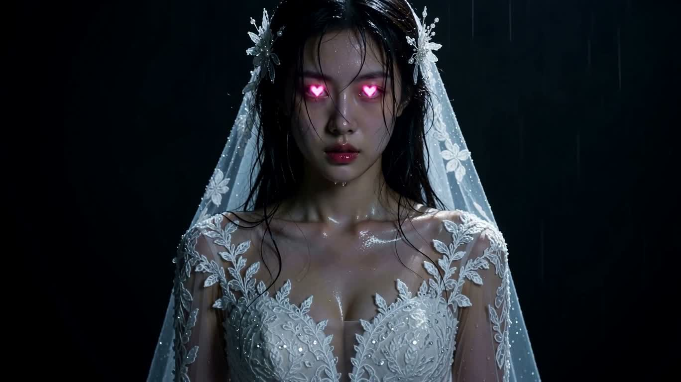 비 오는 밤 내면의 눈을 지닌 신부 — AI video creation