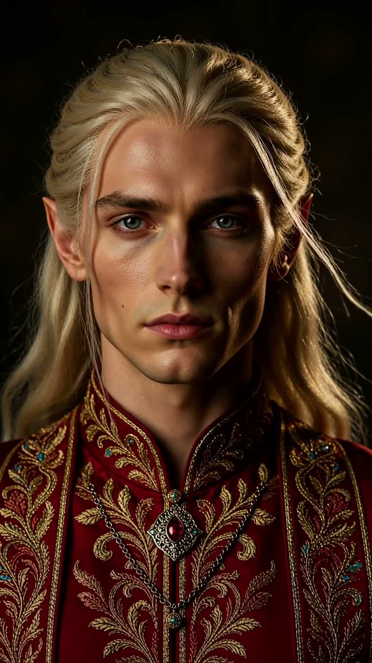 緋色のローブをまとったハイエルフの肖像