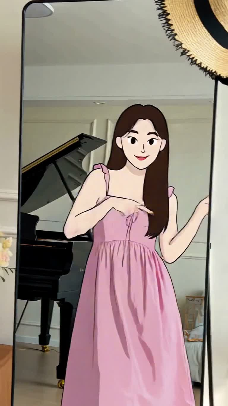 Three Transformations of the Animated Girl in the Mirror — AI video creation