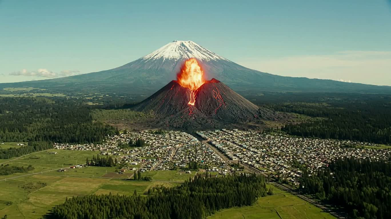 Le volcan s'éveille, la ville de montagne en péril