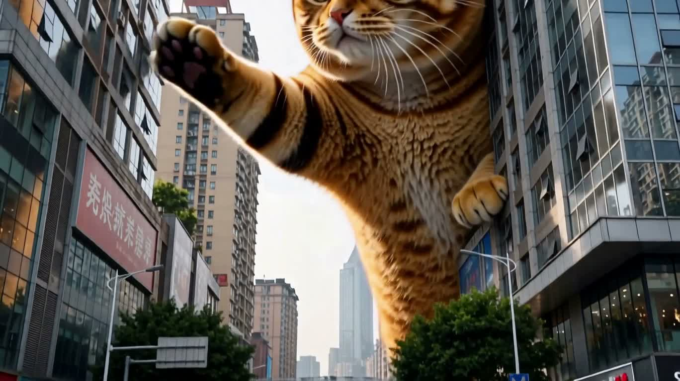 Le chat orange géant bloque le pont de Chongqing