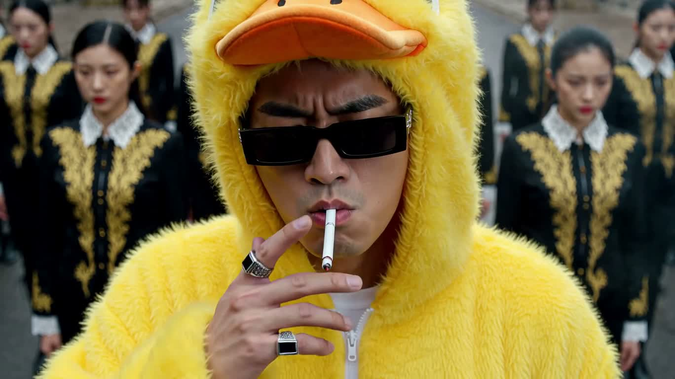 黄鸭人穿越静止人海