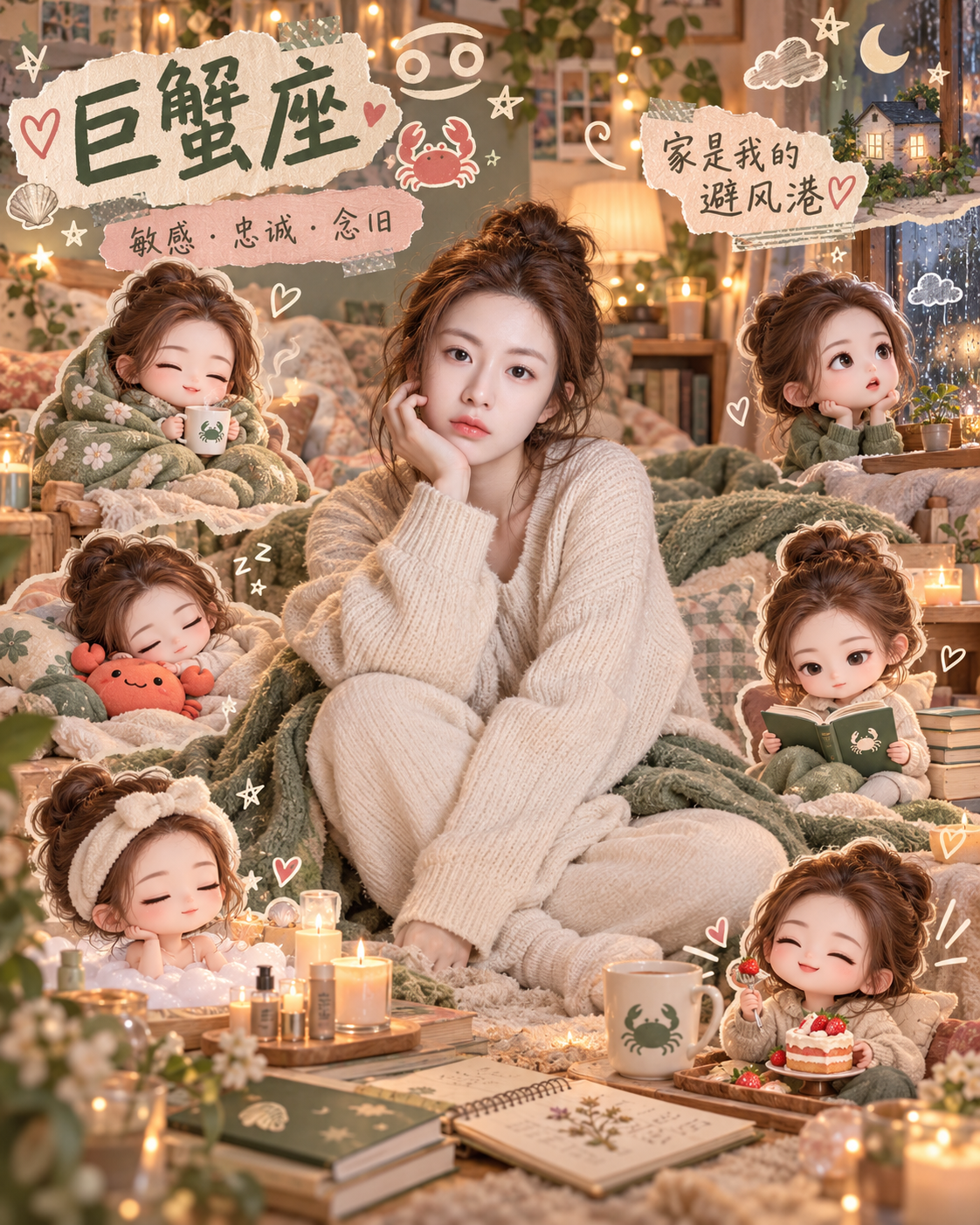 Poster sổ tay cảm xúc phong cách ấm cúng cung Cự Giải