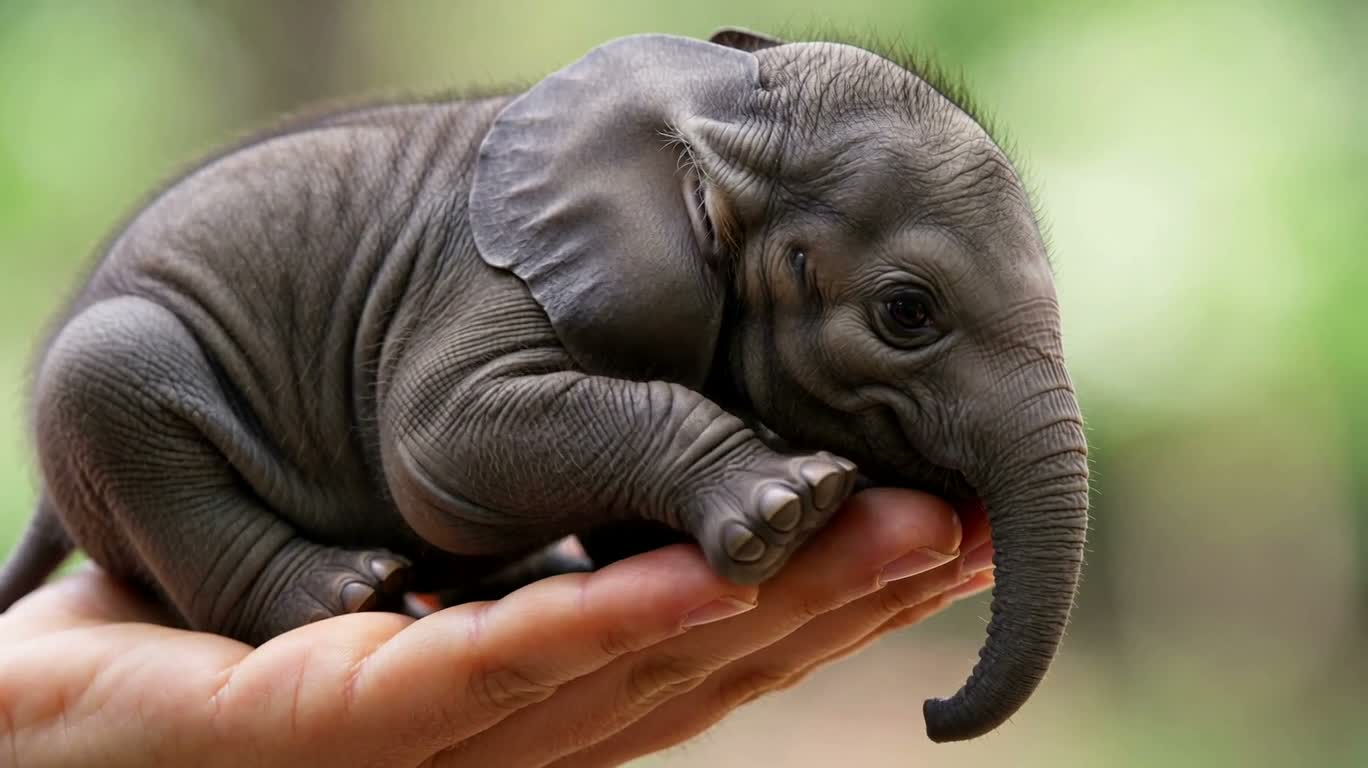 Mini Baby Elephant on a Thumb
