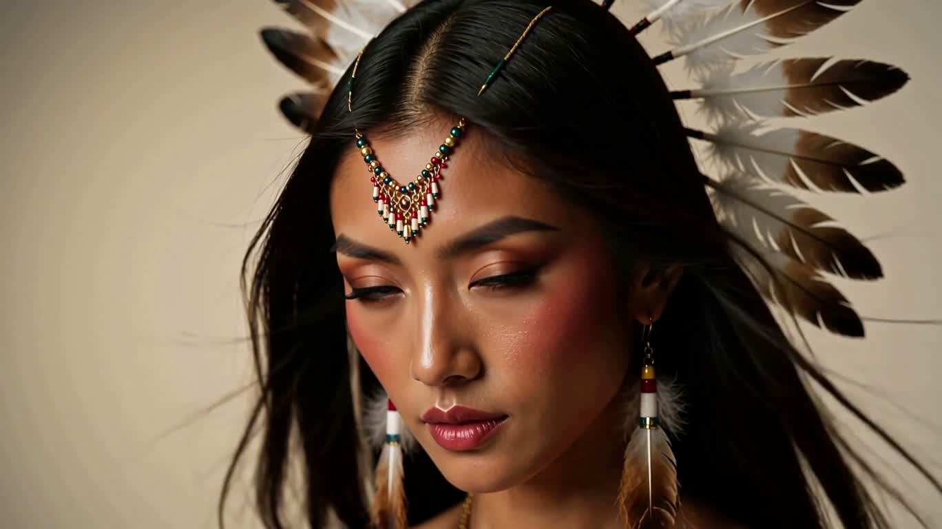 Feathered Tribal Chieftess in the Wind — AI video creation