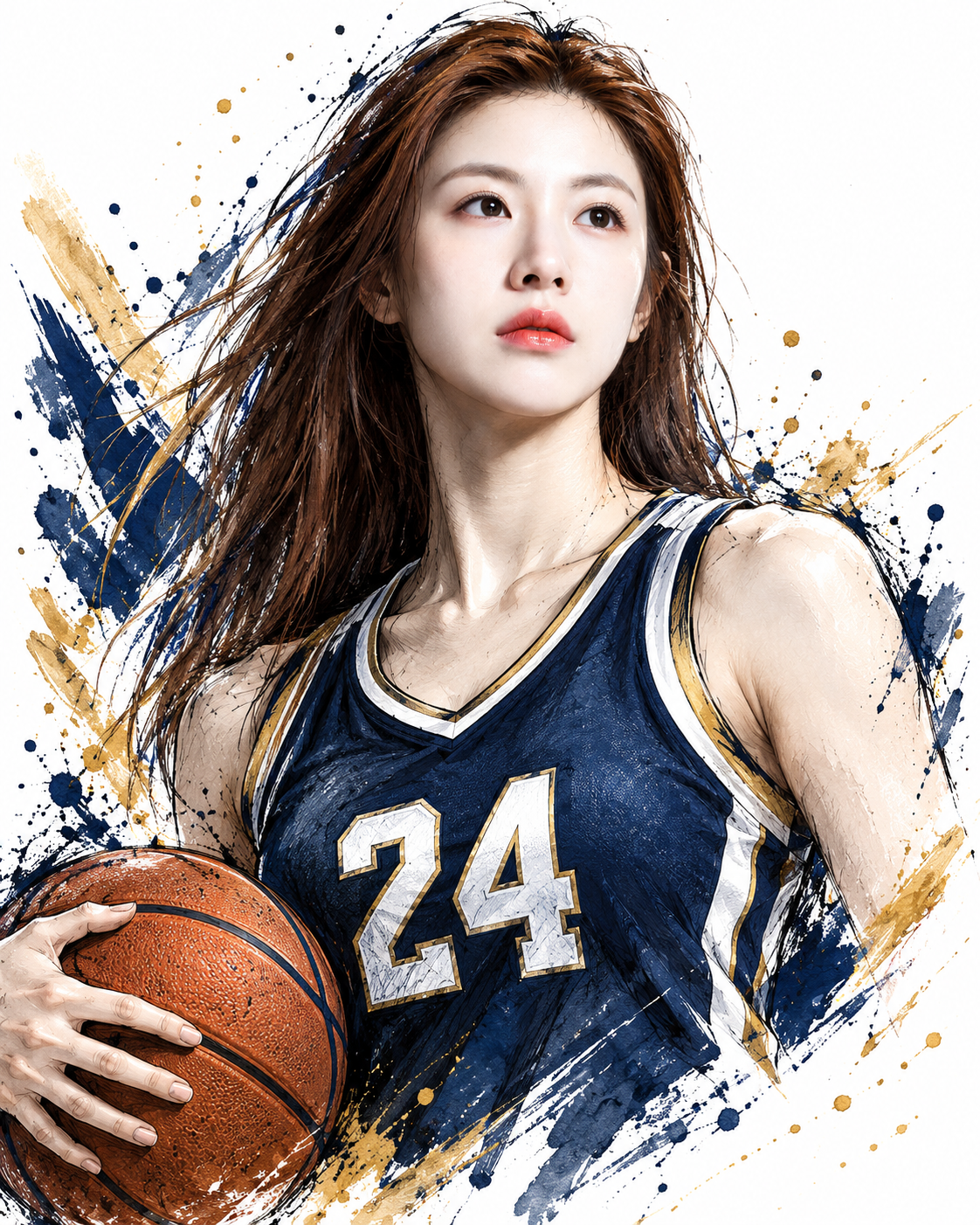 수채화 붓터치 성인 여성 농구 포스터 — AI image creation