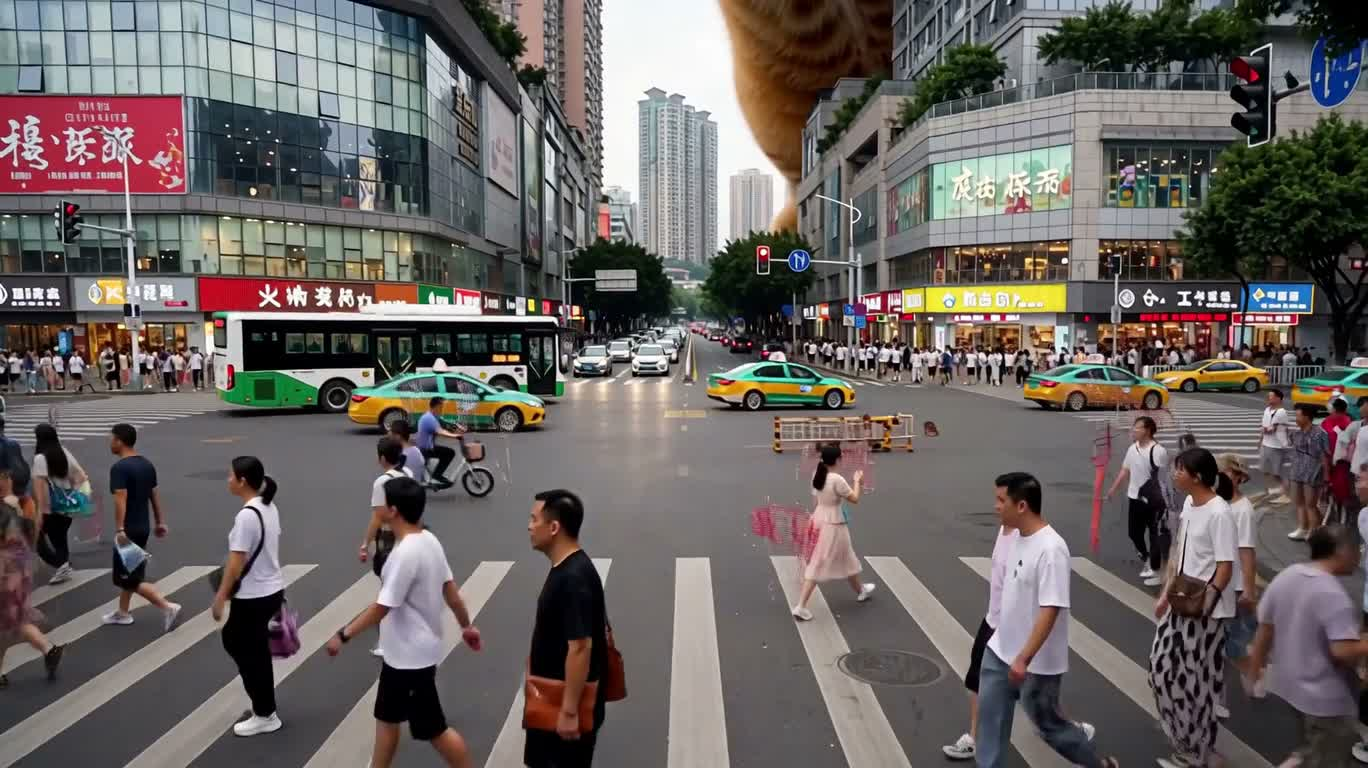 重庆天际线上的巨型橘猫