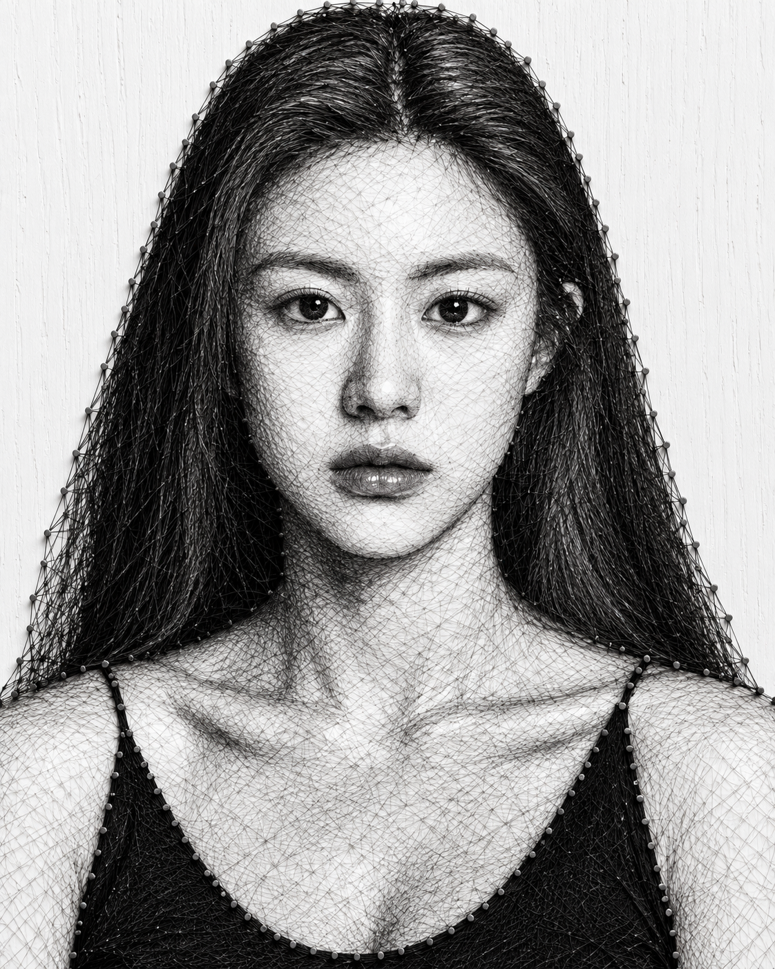 純黒線画の超写実的ポートレート