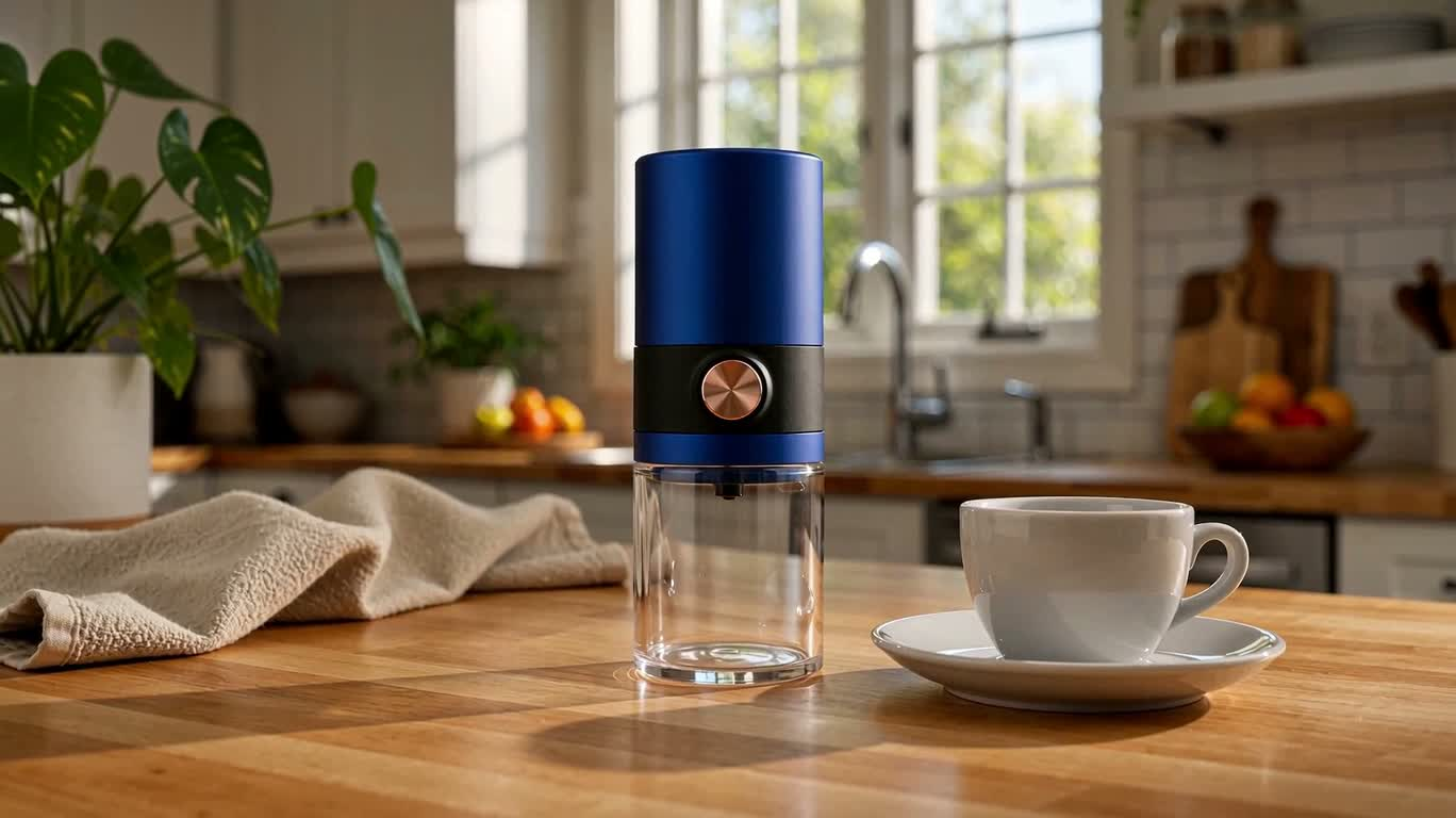 Portable Coffee Machine Demo in Morning Kitchen Light