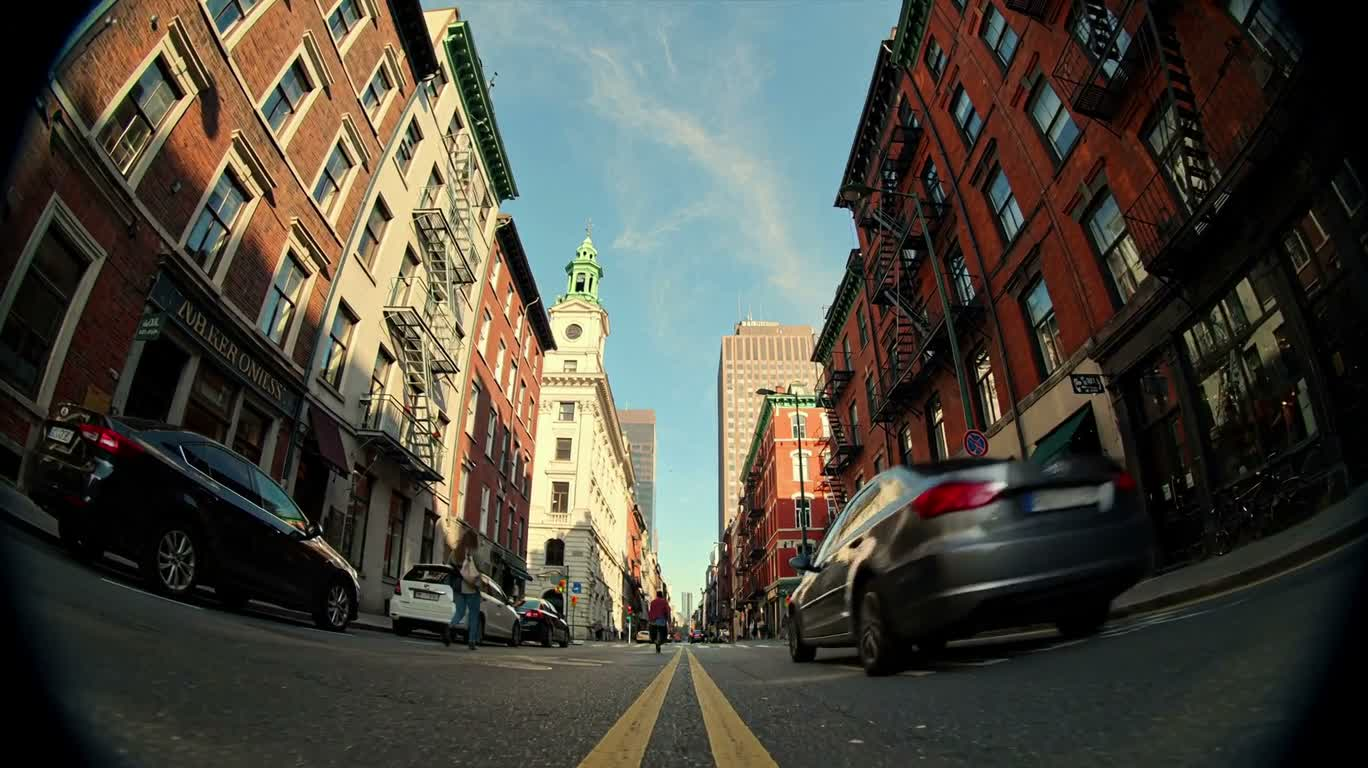 鱼眼镜头下的城市街景 — AI video creation
