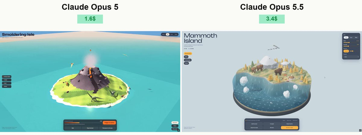 火山岛3D场景版本对比 — AI video creation
