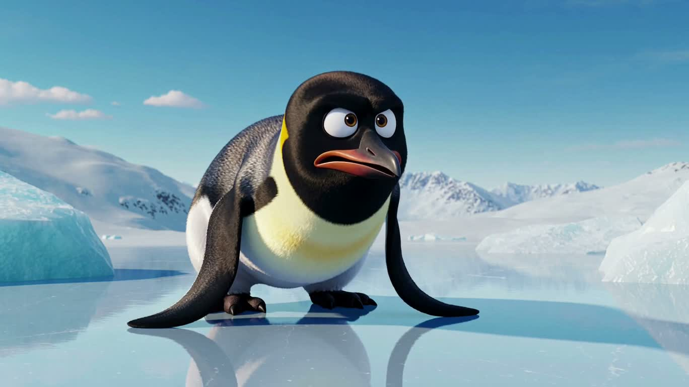 Penguin Gliding on Ice