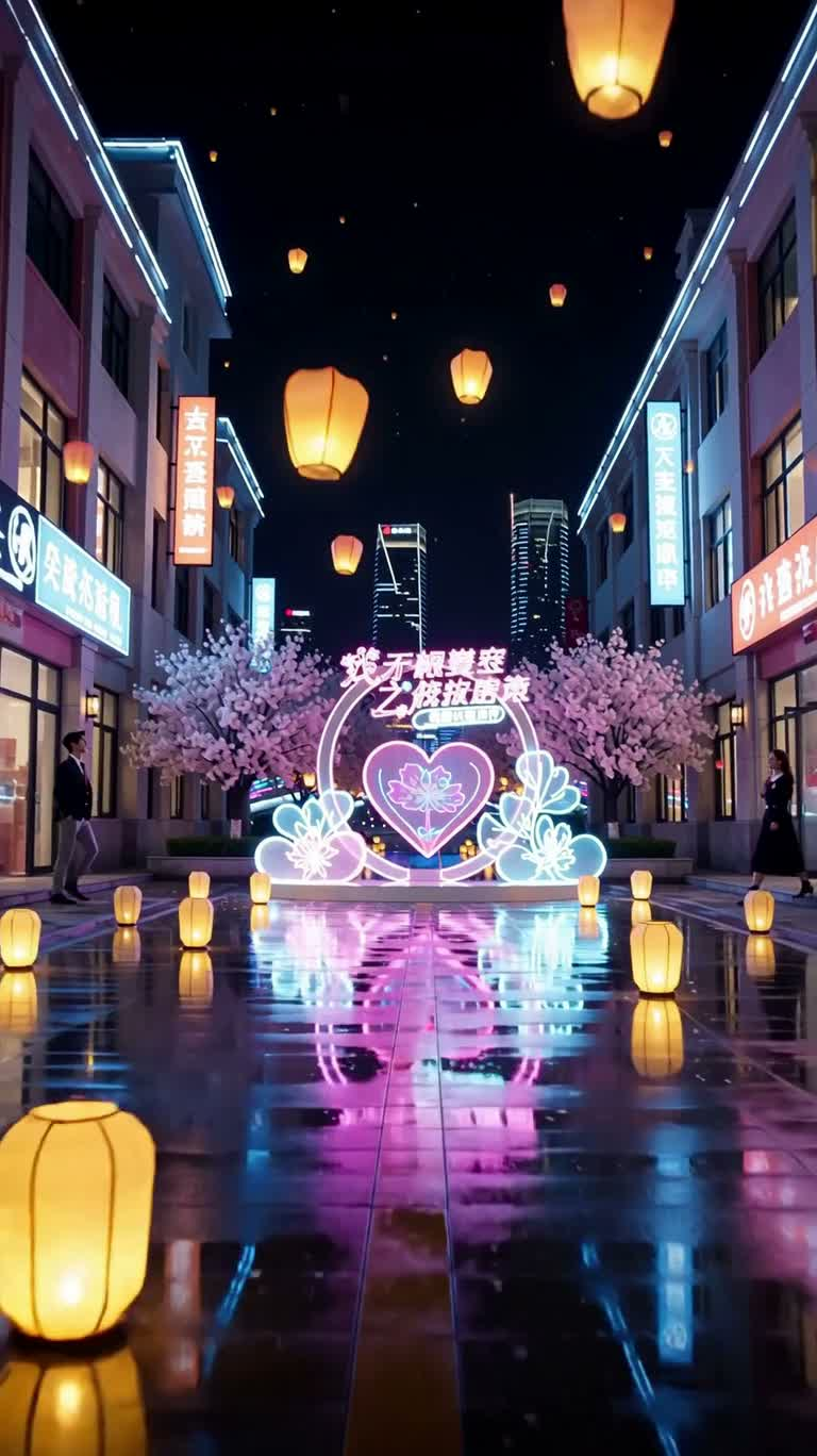 Lời tỏ tình dưới pháo hoa và hoa anh đào neon