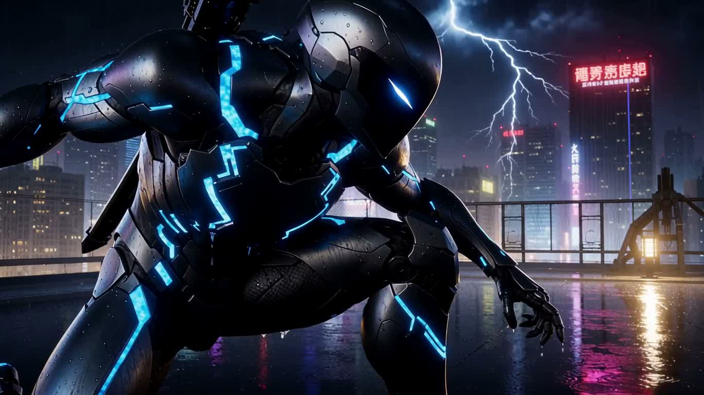Trận quyết chiến ninja mecha trong đêm mưa neon