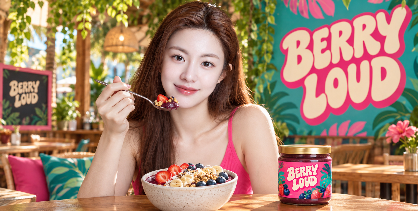 Berry Loud咖啡馆莓果碗生活方式广告 — AI image creation