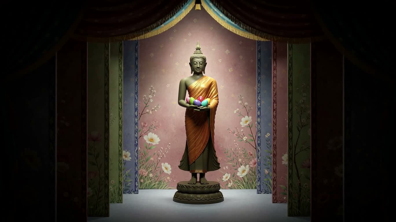Symmetric Spring Fantasy of the Easter Egg Buddha — AI video creation
