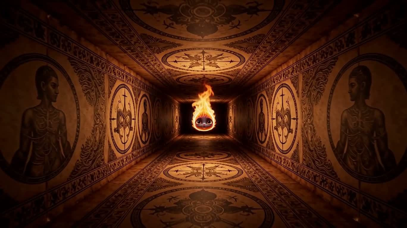 深邃自我轴中的火焰灵体 — AI video creation