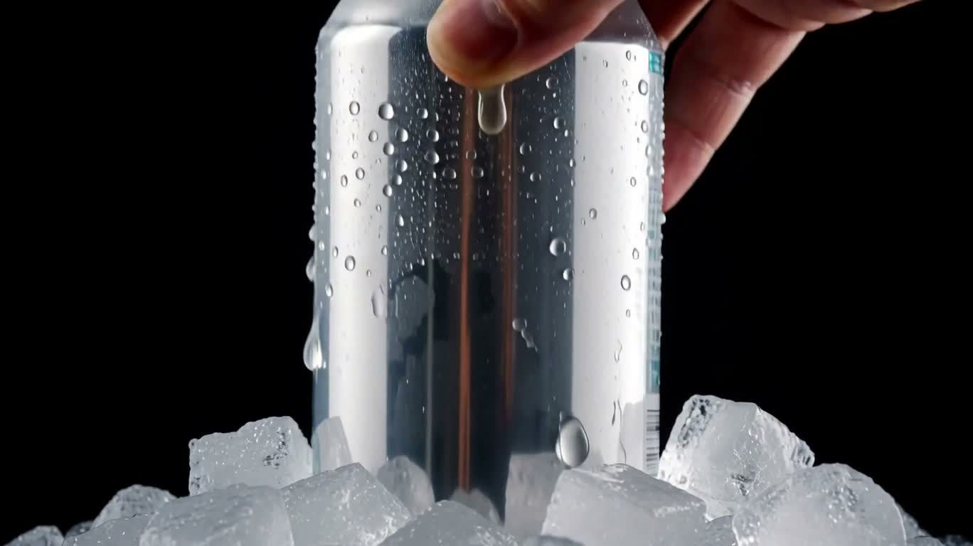 Taking a Can from Ice, Pouring an Iced Drink
