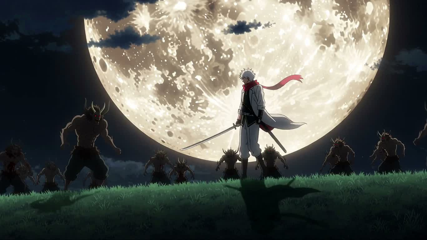 White-Haired Swordsman on a Moonlit Hill
