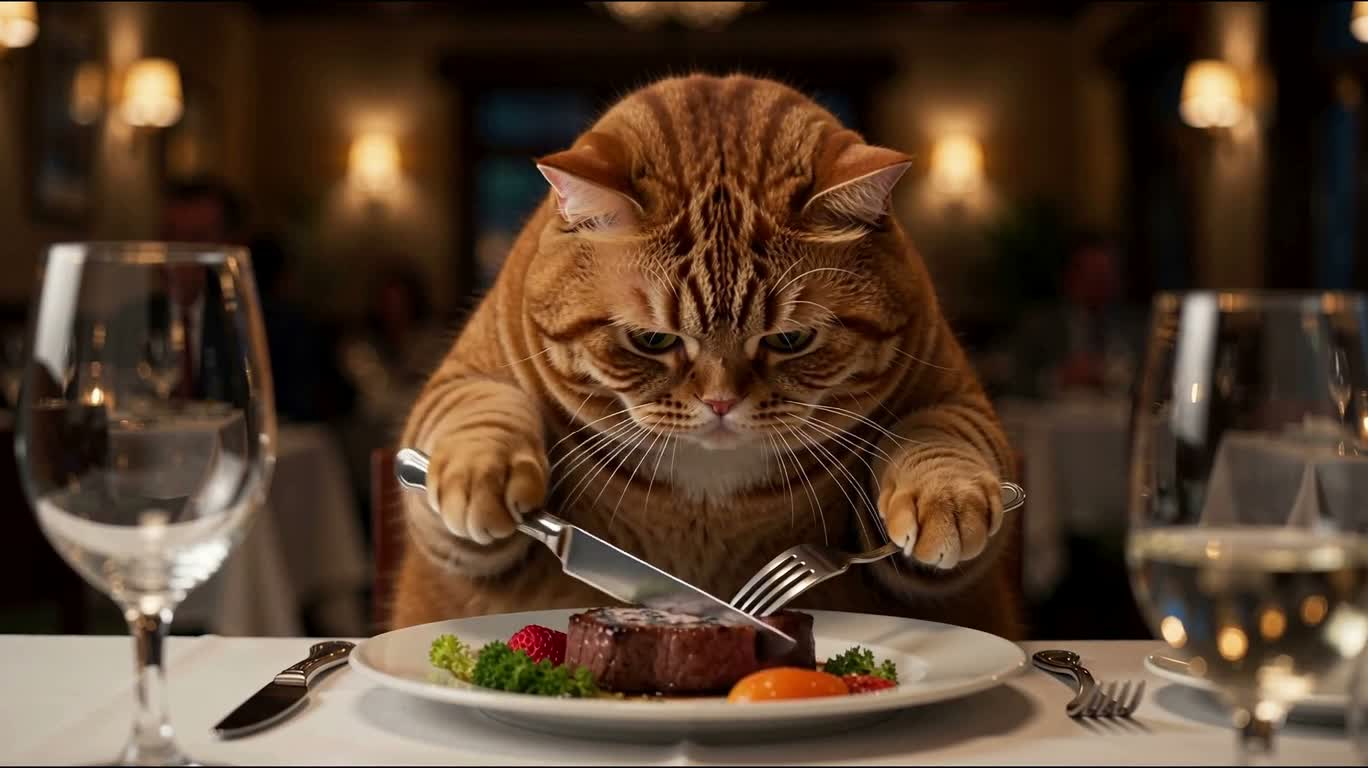 暖光餐桌上的姜黄猫