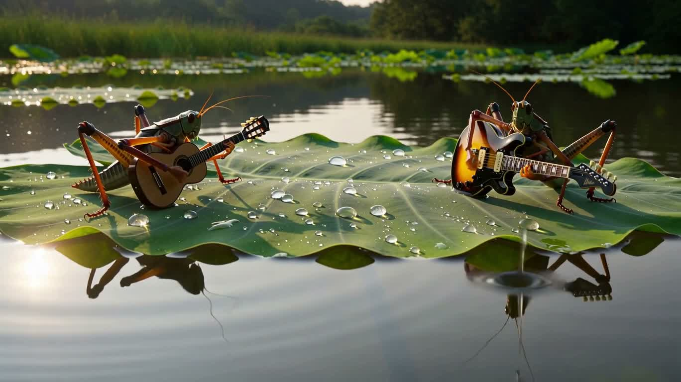 露珠叶上的双虫吉他晨曲
