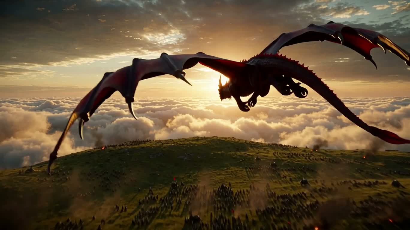 Crimson Dragon Crossing the Cloud Battlefield