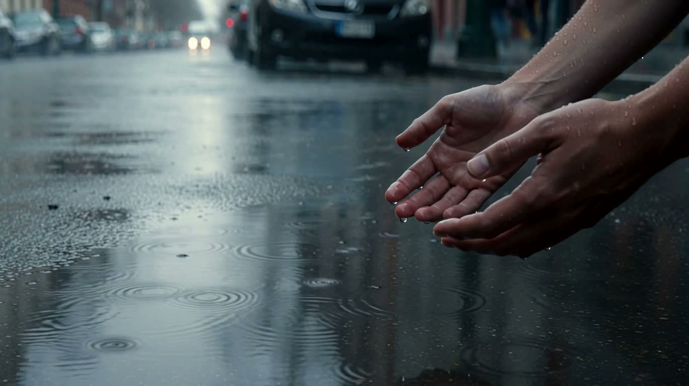Anneau gelé dans la paume sous la pluie