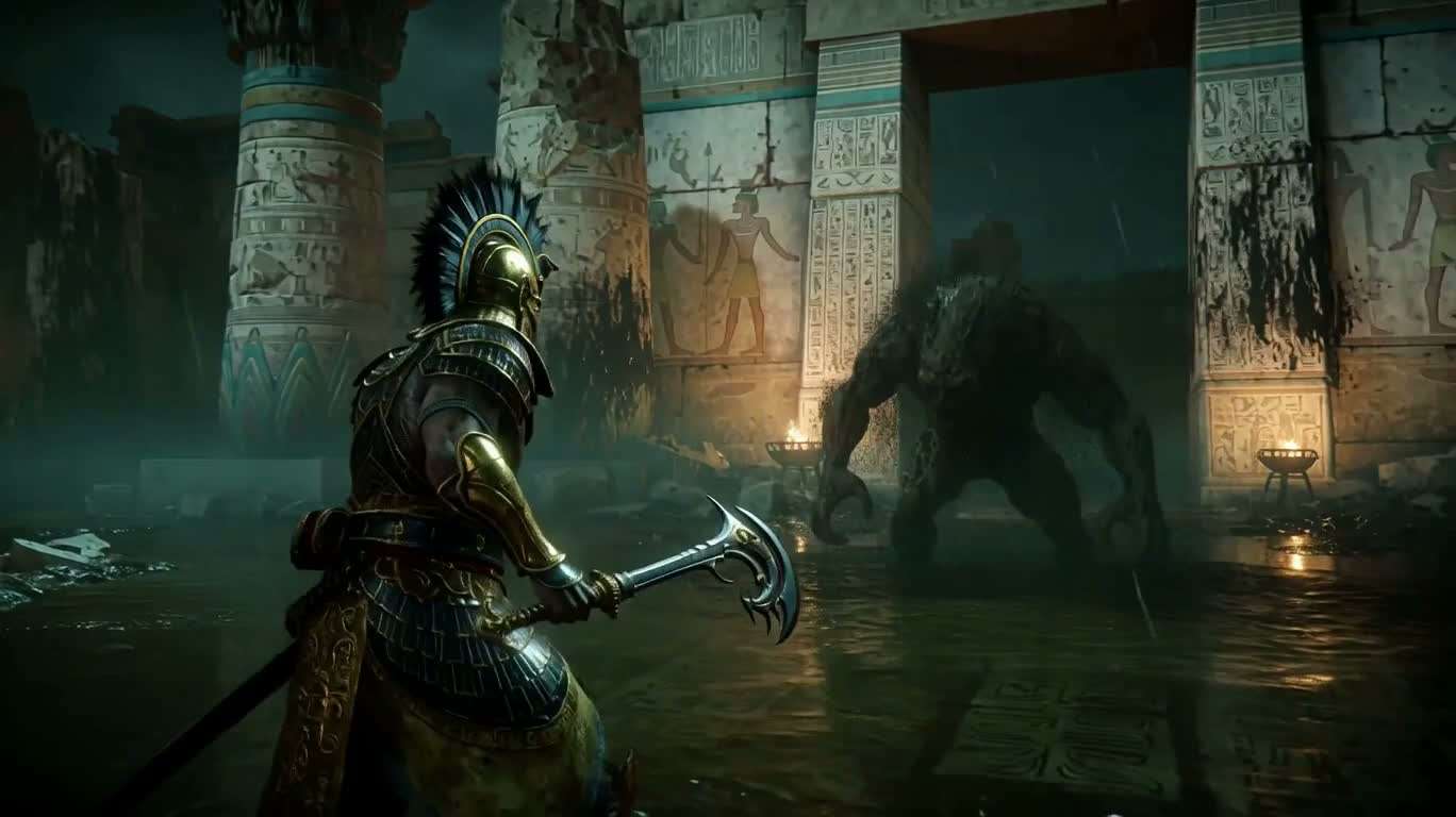 Le roi guerrier égyptien affronte la bête de boue du Nil