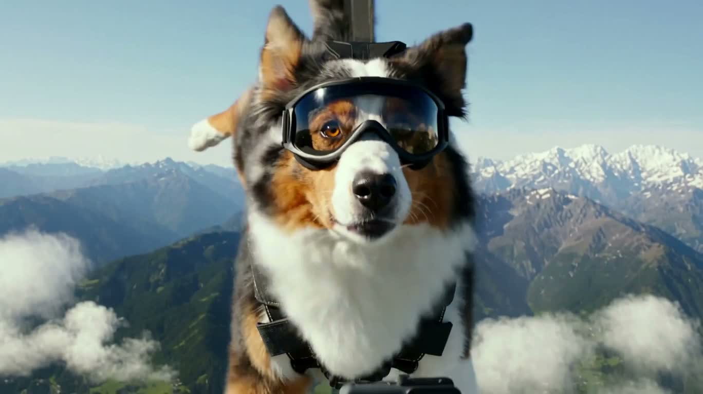 高空牧羊犬跳伞自拍