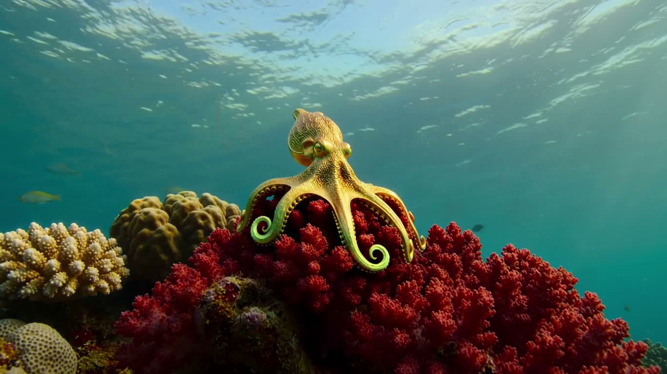 Golden Octopus Pendant in the Coral Sea