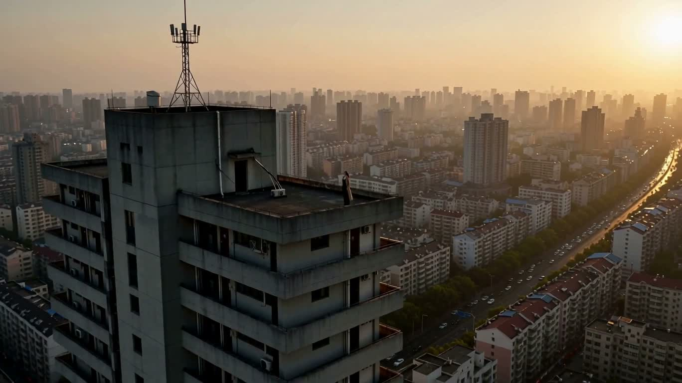 Hạ cánh lúc bình minh trên sân thượng bê tông