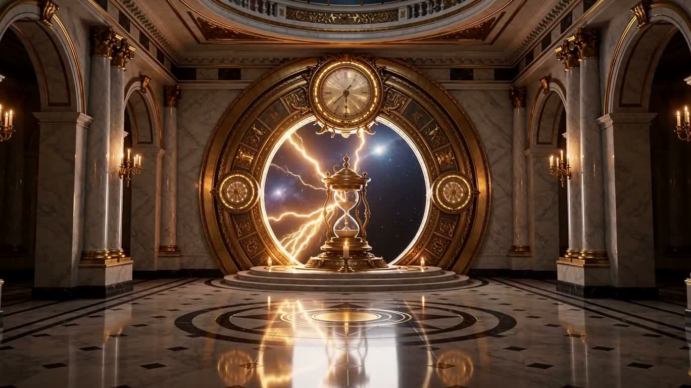 Portail stellaire steampunk dans un hall de marbre