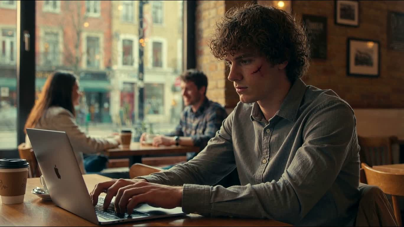 Сосредоточенный машинист в кафе — AI video creation
