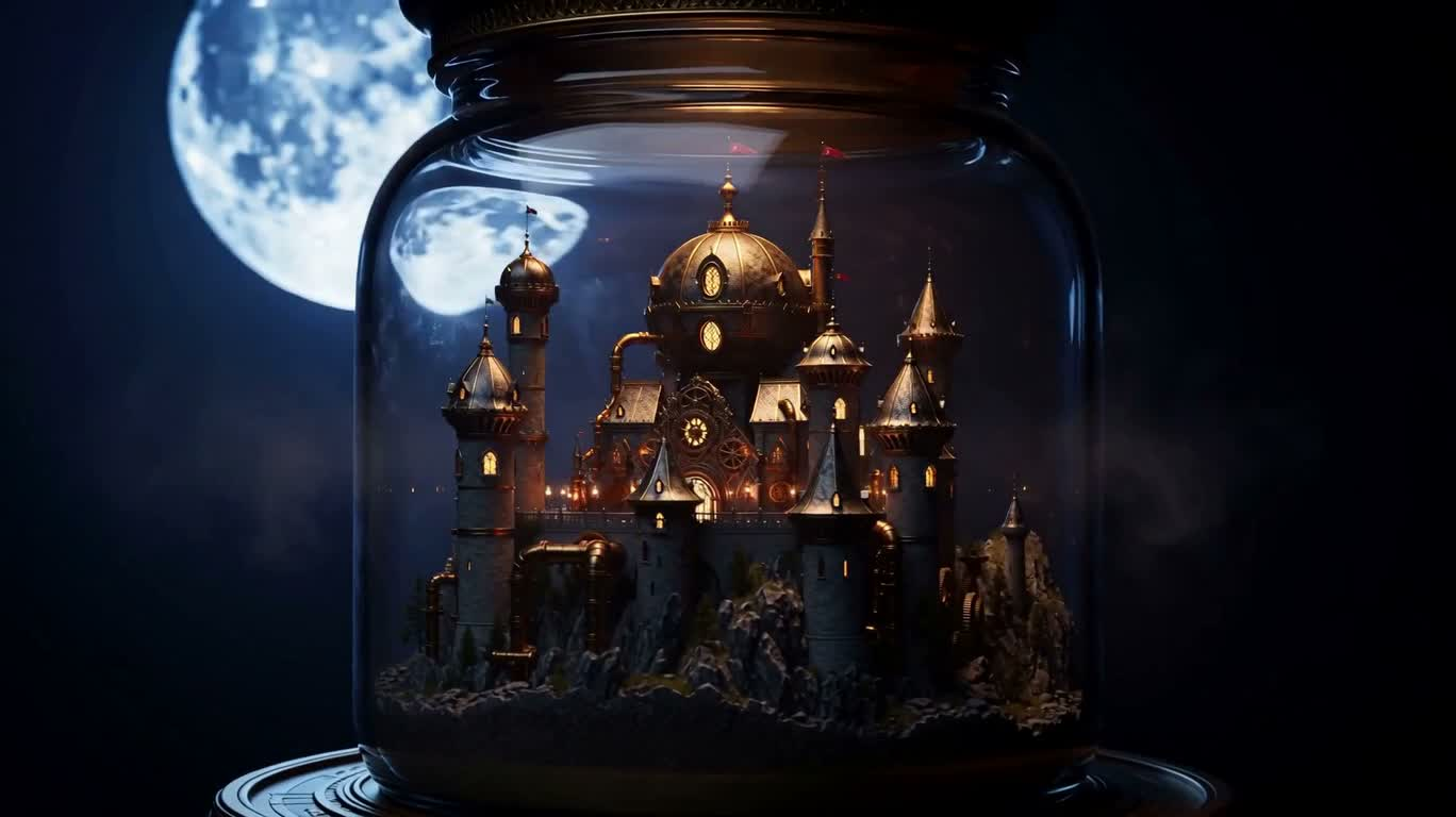 Château de vapeur dans une bouteille de verre
