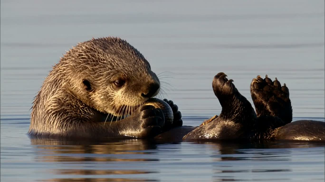 カワウソの朝食
