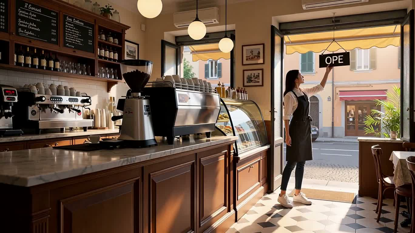 Latte art du barista dans la lumière dorée du matin