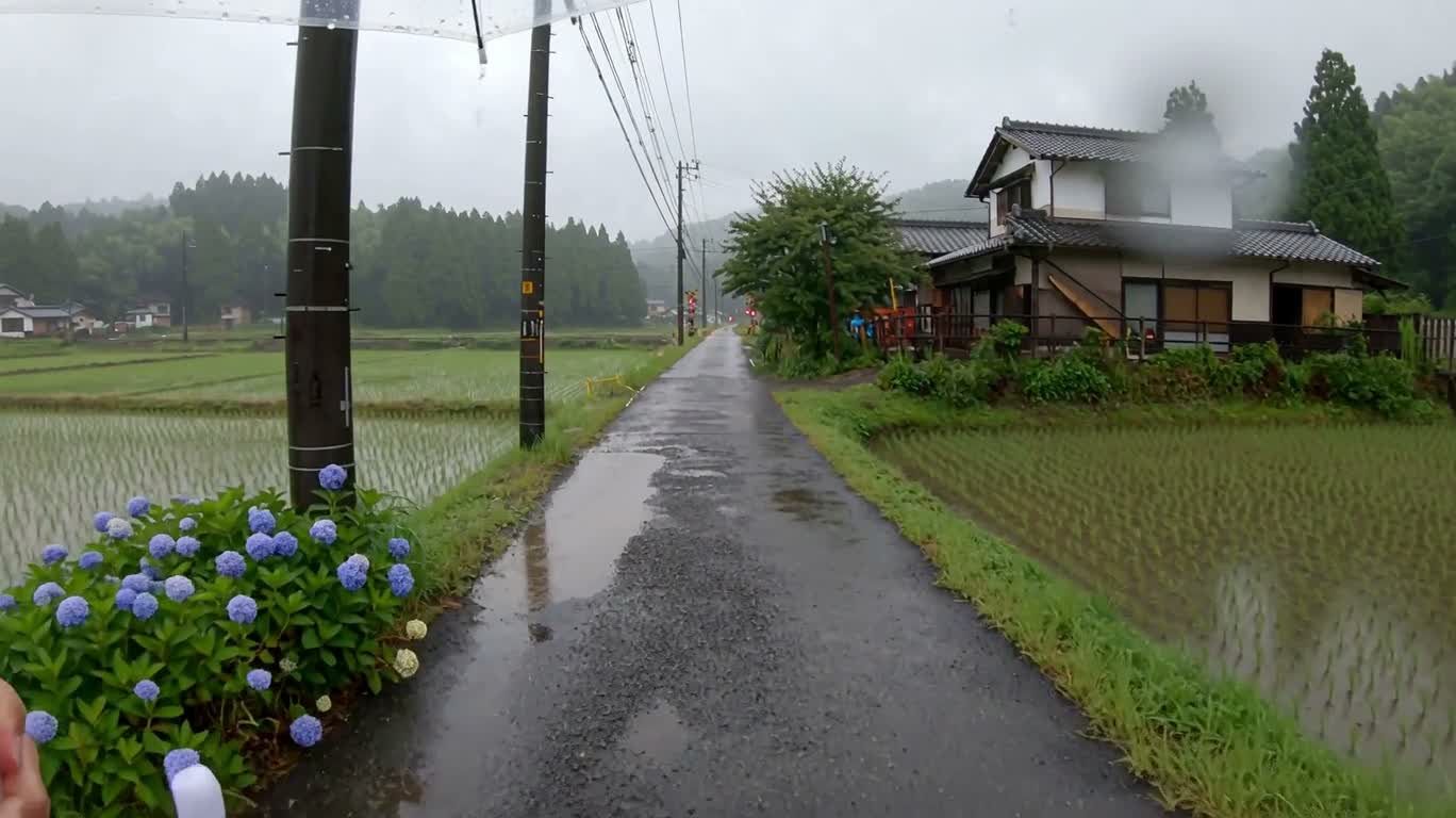 Passage à niveau rural sous la pluie