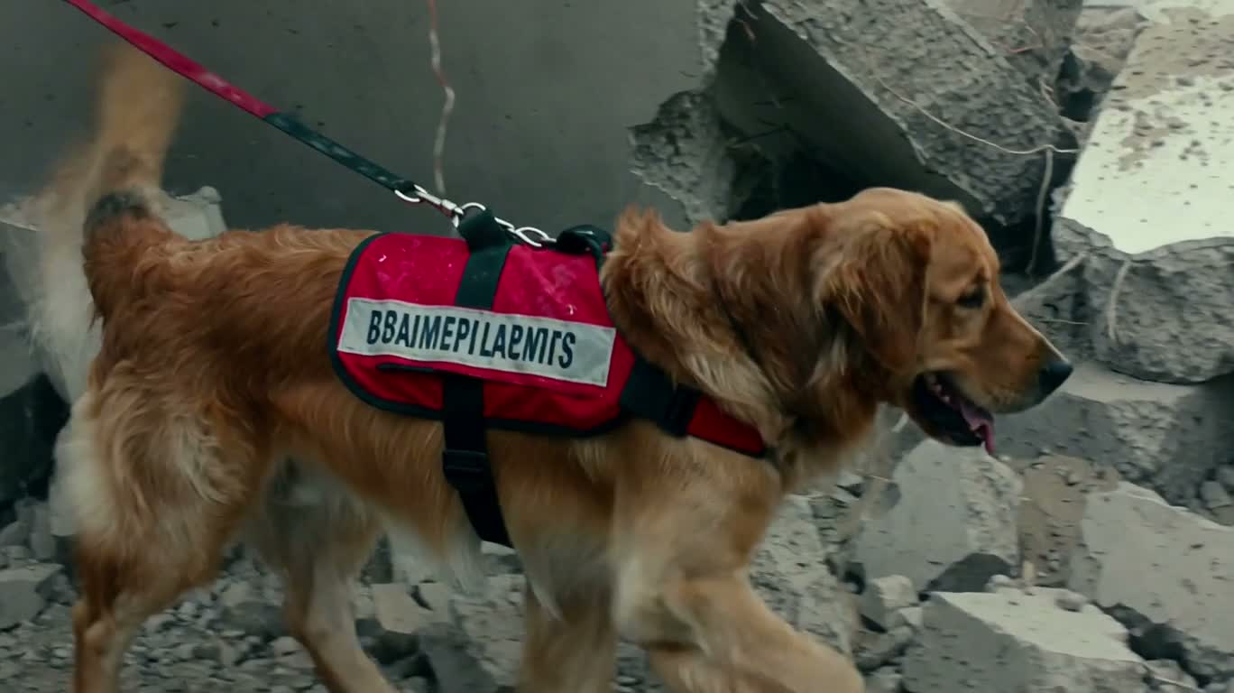 废墟中的救援犬