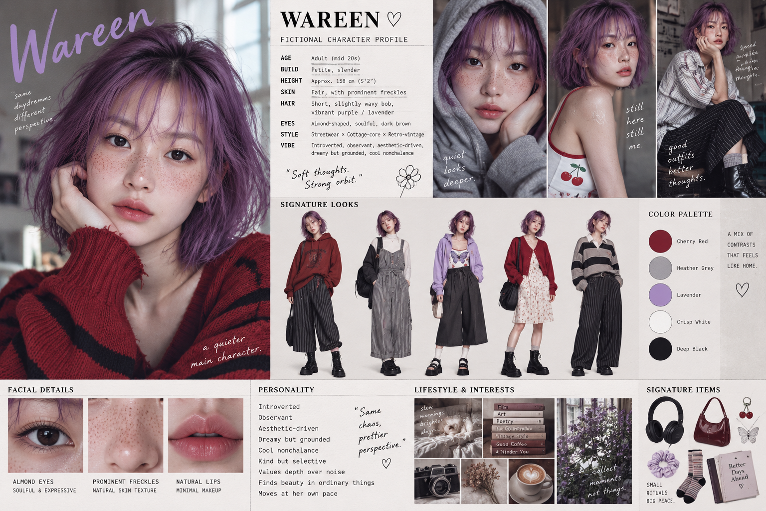 紫发雀斑少女的复古街头慵懒风