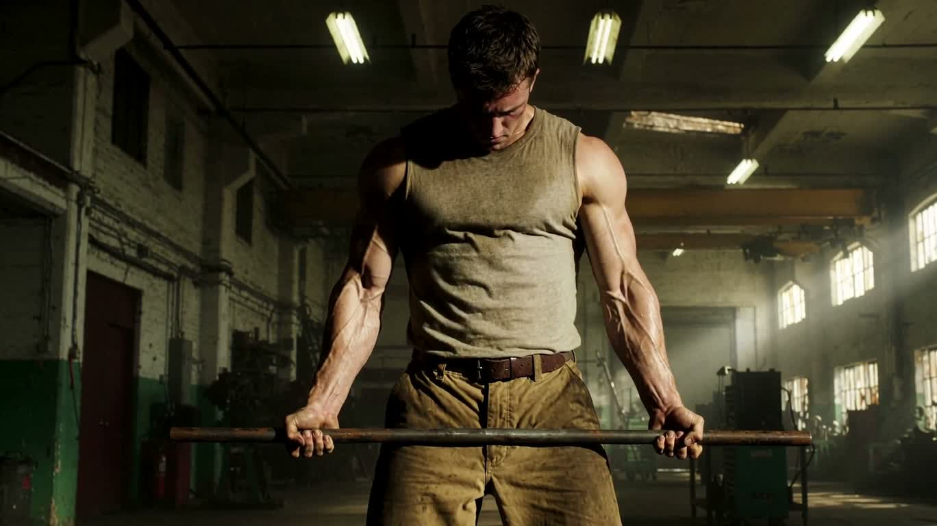 Bare-Handed Steel Bar Bending Strength Display — AI video creation