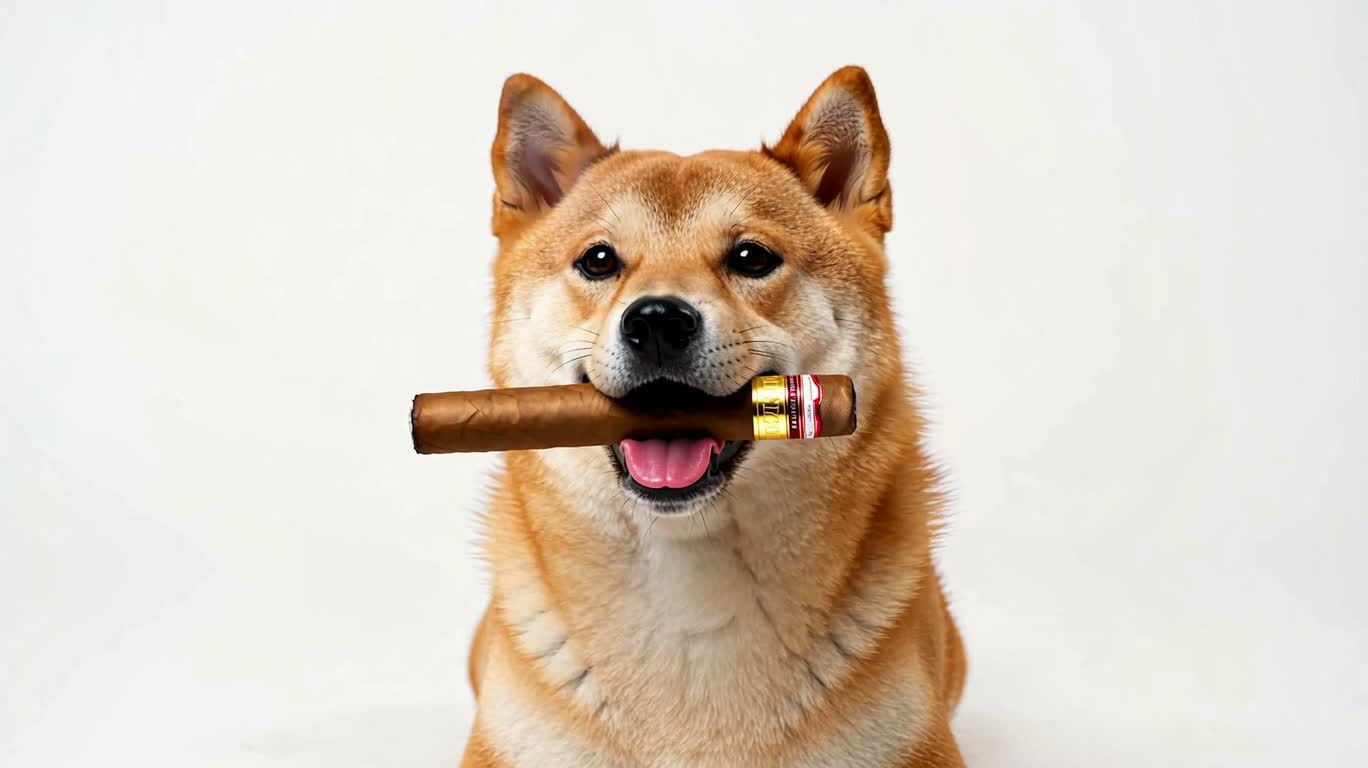 Shiba Inu ngậm xì gà trên nền trắng — AI video creation