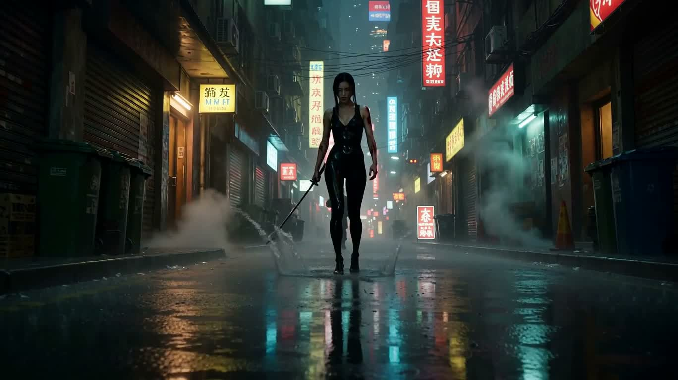 Nanotech Armor Awakening in the Rainy Alley