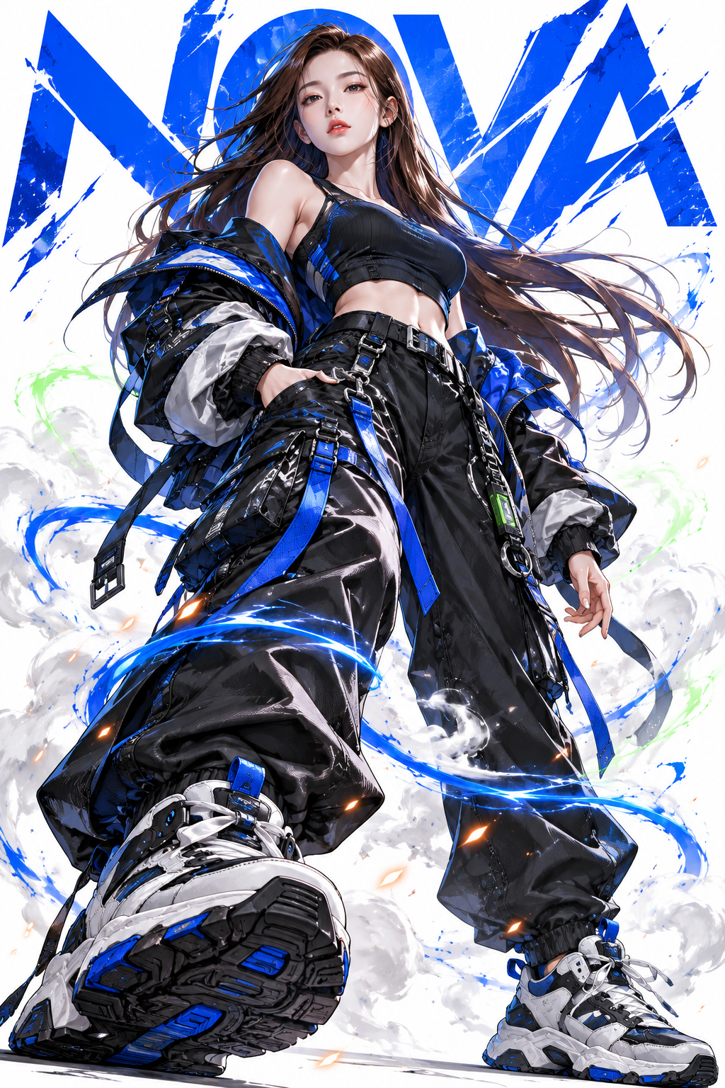 Poster nhân vật anime người lớn phong cách đường phố cyberpunk tương lai