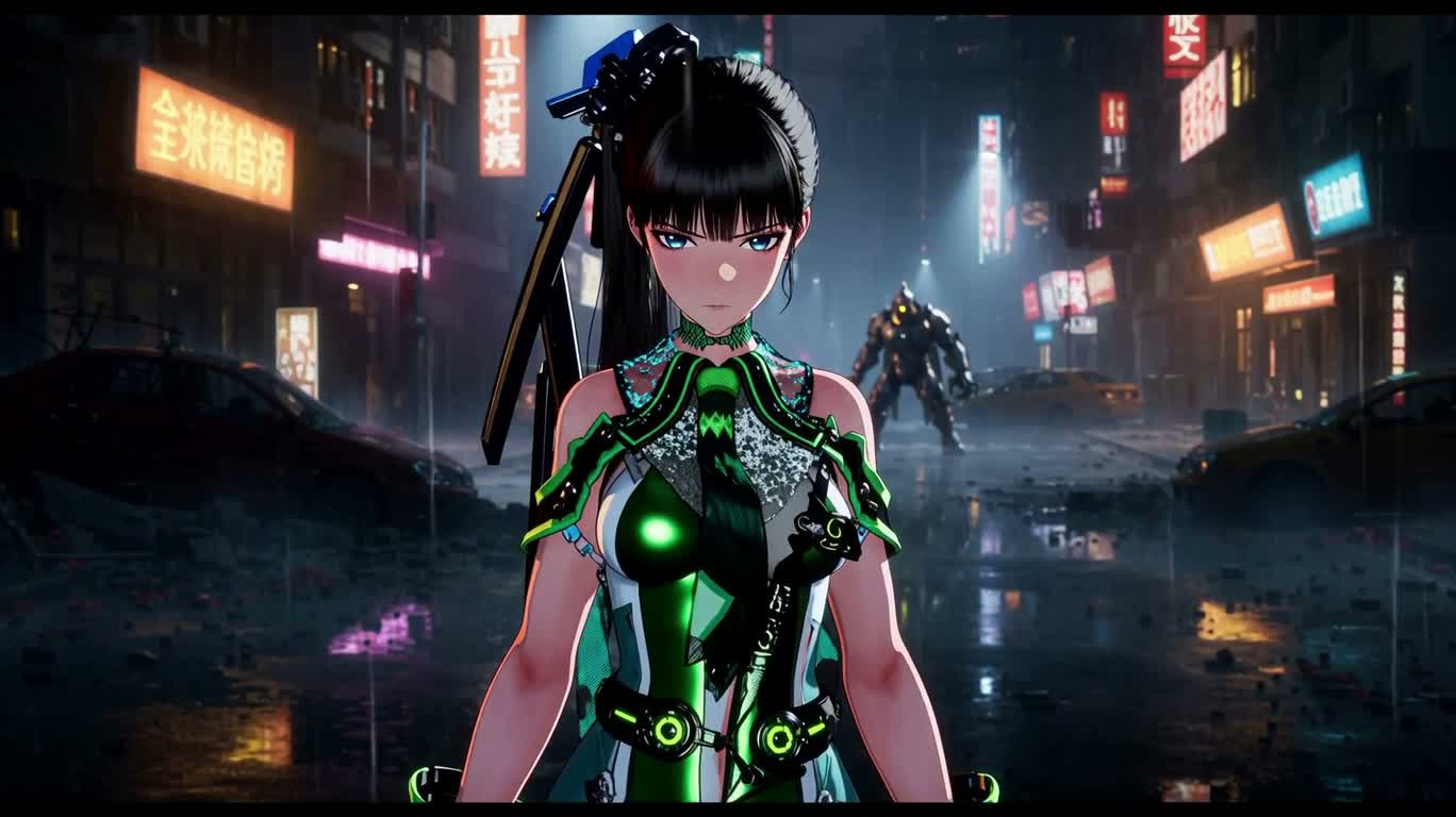 霓虹雨夜的蓝焰剑士