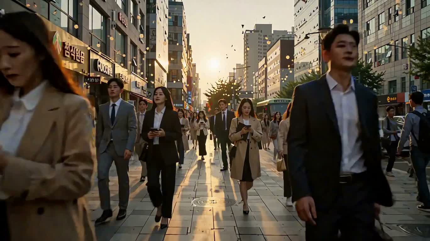 賑やかな街角の誠実な返還 — AI video creation