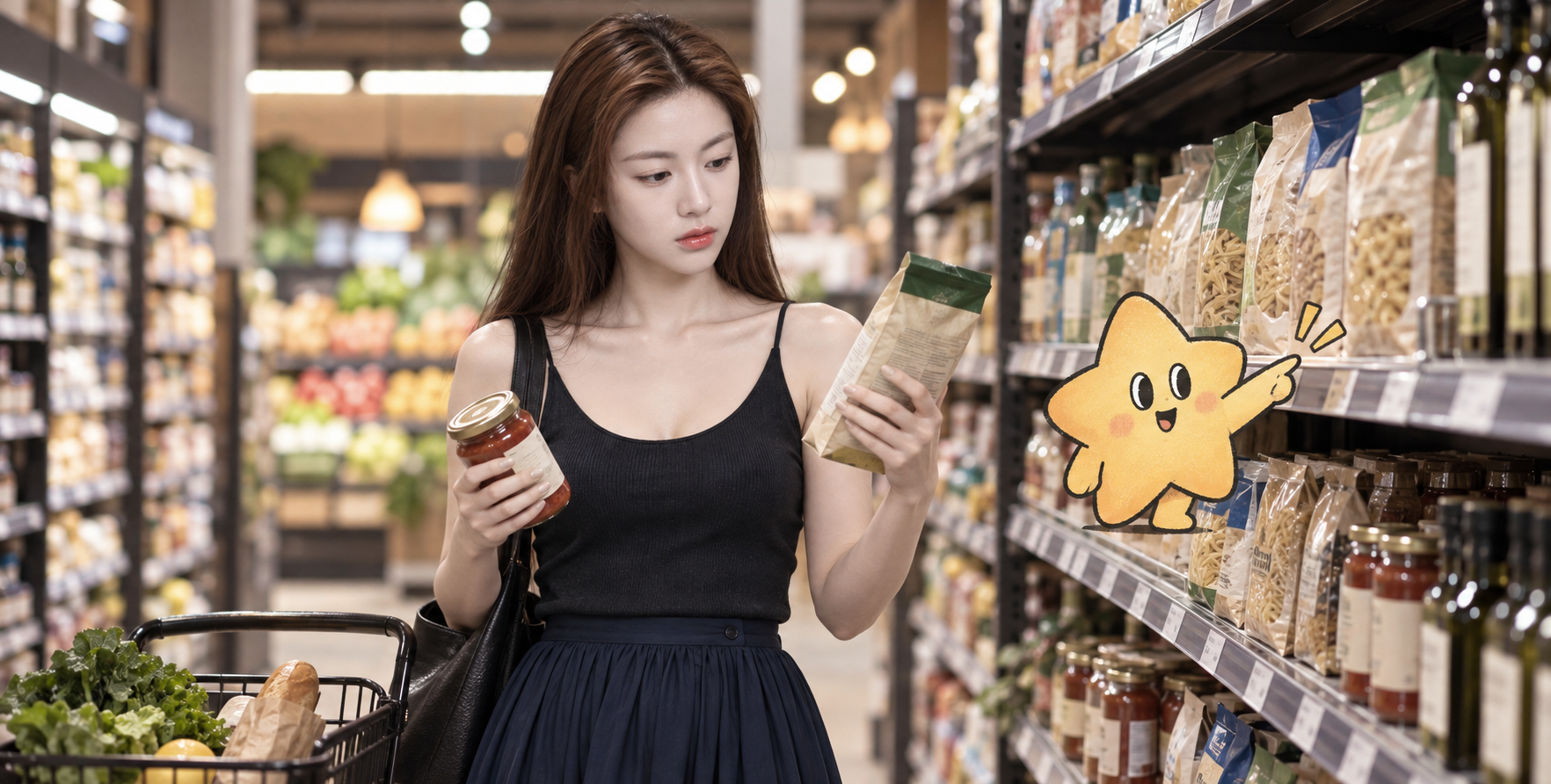 Người phụ nữ trưởng thành mua sắm ở siêu thị cùng trợ lý vẽ tay phong cách cổ điển